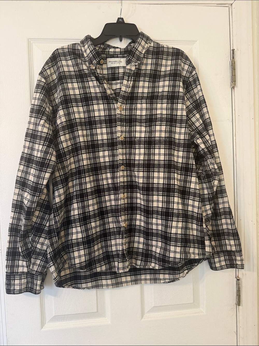 Abercrombie & Fitch Soft A&F Flannel Shirt Black White Plaid XXL